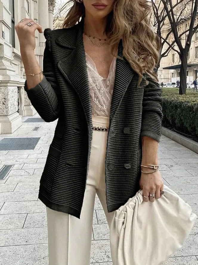 Solid Textured Pullover/Single Breasted Long Sleeved Jacket/Single Breasted Knitted Coat.