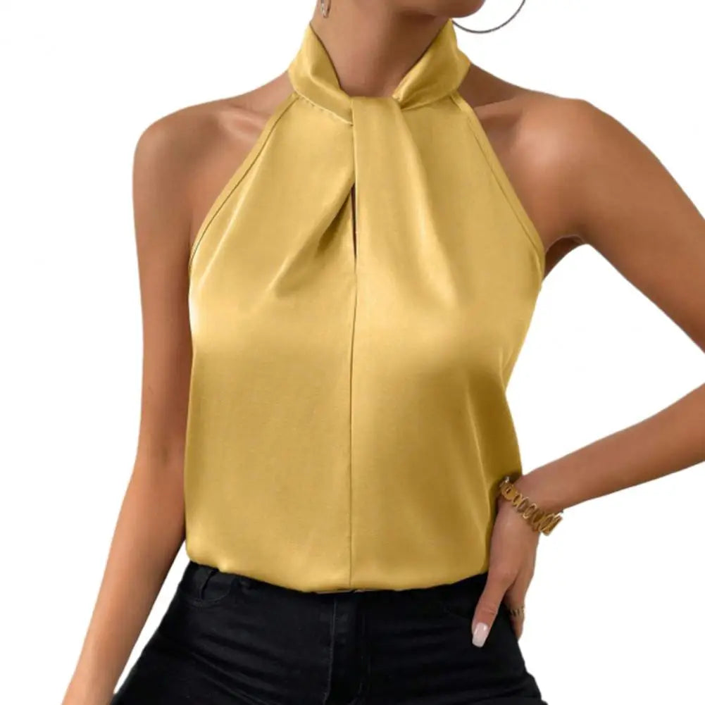Halter Off Shoulder’s Backless Top’s/ Satin Backless Female Camisole Top/Devine Holiday Blouse/Hanging Neck Strap Vest.