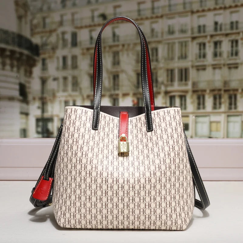 Premium Versatile Leather/Crossbody Bag Ladies Large Capacity/Daily Commuter Tote Bag/Letter Print Design With Slot Pocket.