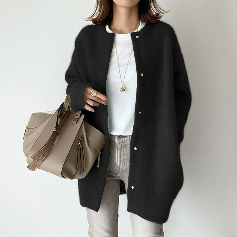 Solid Wool Made Coat/Casual Blend Appearance/Solid Mid Length With  Long Sleeves/Single Breasted Loose Fitted Round Neck.