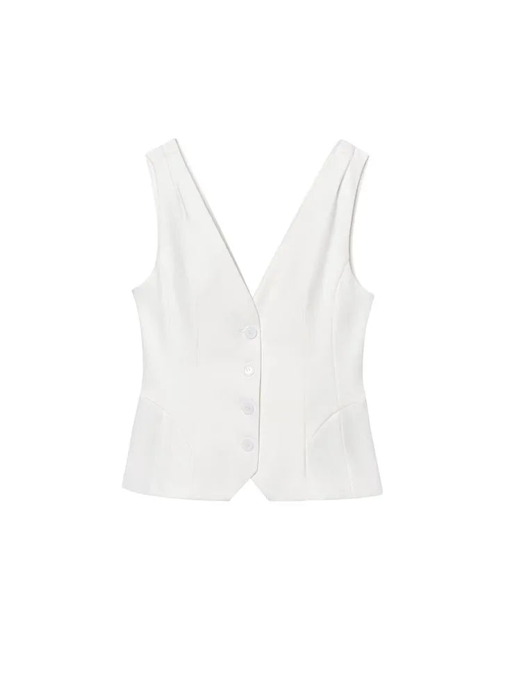 Vests Coats Fashion Casual Solid V-Neck Single/Breasted Linen Loose Female Elegant Street Waistcoat Clothing.