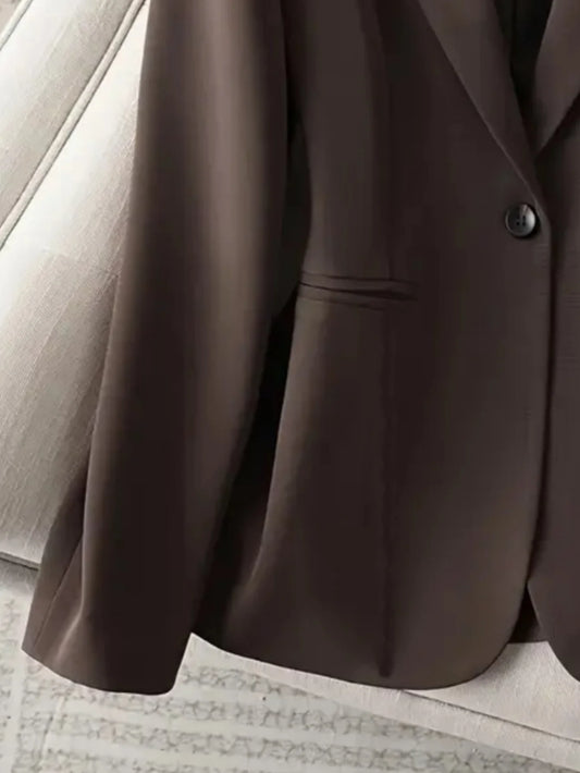 Women’s Chocolate Brown Tailored Blazer – Single-Button Notched Collar Jacket | Elegant Office & Casual Chic Outerwear