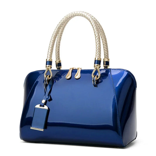 Luxury Pink Patent Leather Handbag – Glossy Top Handle Tote with Gold Hardware | Modern Blend Boutique
