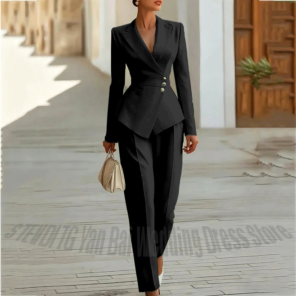 Modern Blend Boutique Luxury Tailored 2-Piece Women’s Suit Set – Elegant Slim Fit Business & Formal Blazer Trouser Outfit