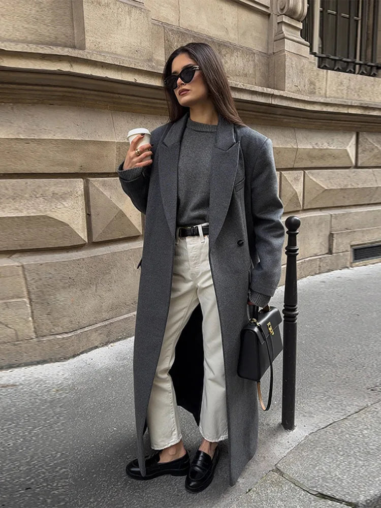 Classic Oversized Winter Coat/Women's Long Sleeved Coat/Turn-Down Collar/Adjusted Long Sleeved/Single Button Mid-length/Outerwear.