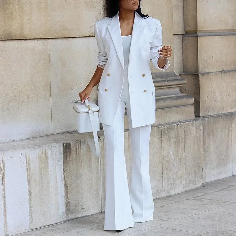 Elegant Women's Tracksuit/Double Breasted Blazers and Straight Flare Pants Suit/Matching Two 2 Piece Set Outfit’s.