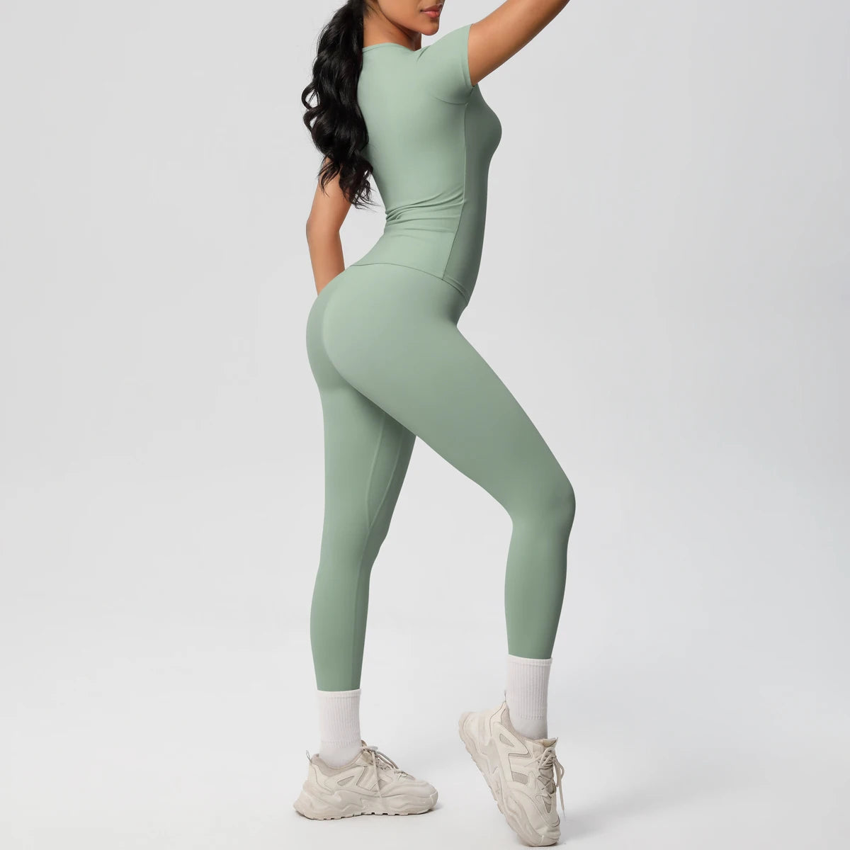 Perfect Blended Colored Set/2pcs Athletic Wear Yoga Set/Workout Sportswear Gym Clothing Fitness/Long Sleeve Crop Top High Waist Legging Sports Bra.