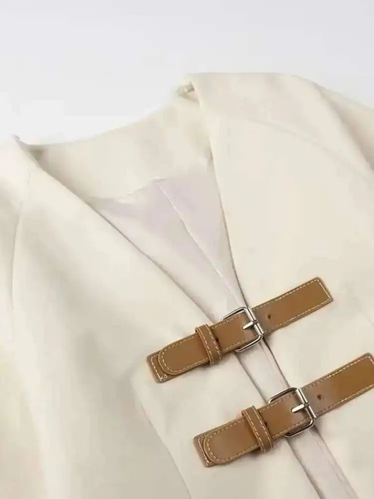Strapped V Neck Elegant Blazer/New Long Sleeve/Metal Buckle Jacket Fashion Tide Autumn.