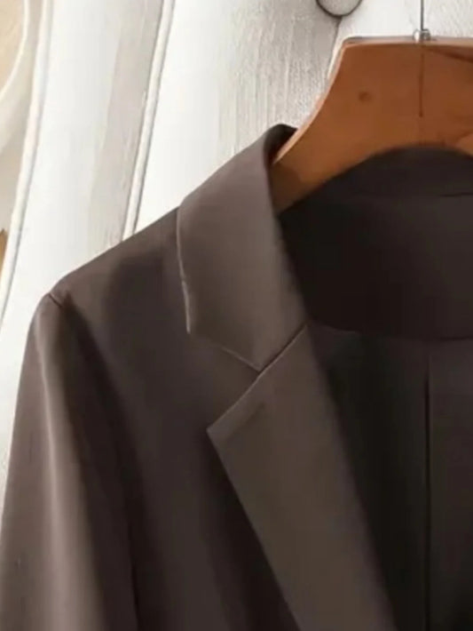 Women’s Chocolate Brown Tailored Blazer – Single-Button Notched Collar Jacket | Elegant Office & Casual Chic Outerwear