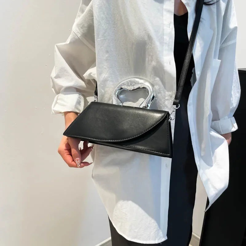 Luxury Heart Handle Mini Handbag – Structured Crossbody & Clutch Purse with Metallic Top Handle