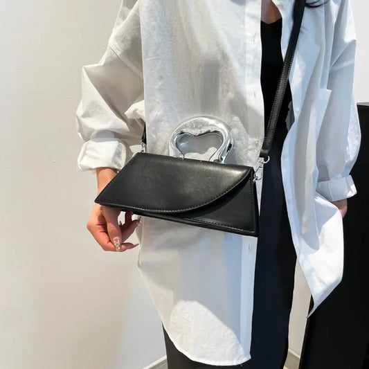 Luxury Heart Handle Mini Handbag – Structured Crossbody & Clutch Purse with Metallic Top Handle