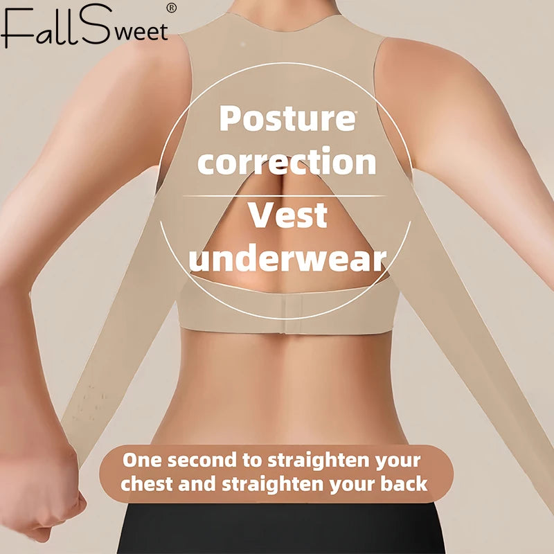 Women’s Posture Corrector Sports Bra Vest | Seamless Back Support Wireless Shapewear Bra | Activewear & Everyday Comfort