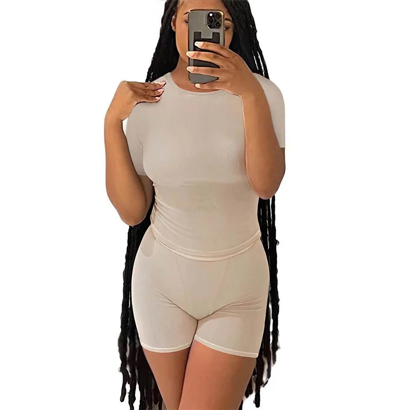 Casual Workout Day/Two Piece Outfit/Fitted Crew Neck/T~shirt/High Waist Pant’s/Matching Sets Streetwear.