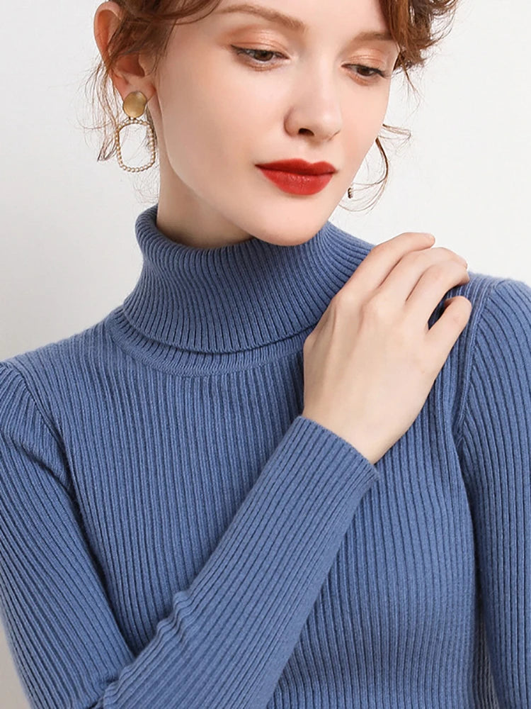 Pullover High Neck~Knitted Ribbed Turtleneck/Soft Pullovers Cashmere Jumpers. Stretch in size.