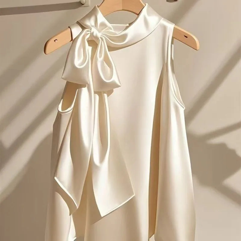 Blossom Slim Fit Pullover/Fashioned Bow Blouse/Neck Top Figured Top/Solid Sleeveless JBOLID Brand/Tatting Design Blouse.