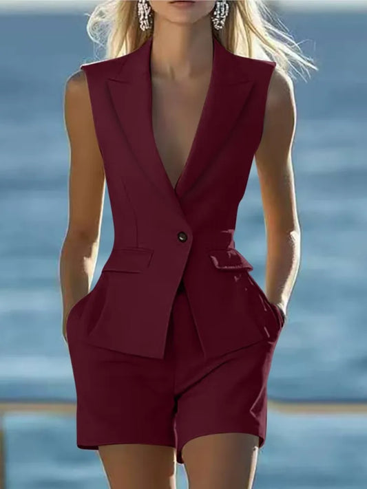 Elegant Sleeveless Blazer Vest & Tailored Shorts Set – Women’s Chic Summer Two Piece Suit Outfit | Modern Blend Boutique