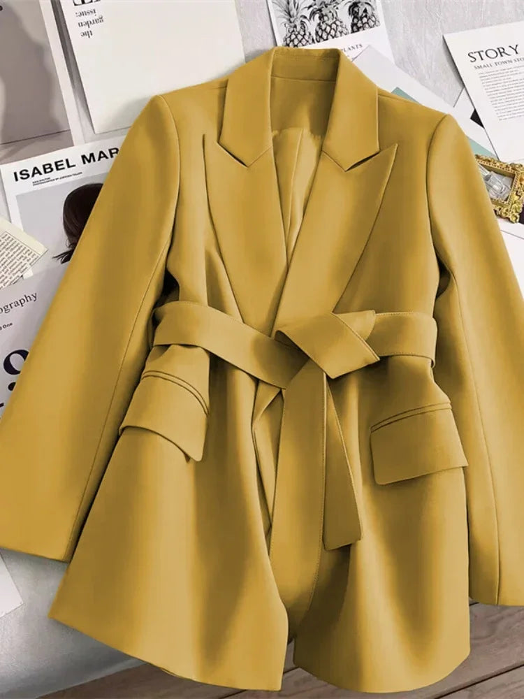 Stylish Loose Fitted Tailored Blazers/Solid Women Wear/Oversized Suit with Belt.