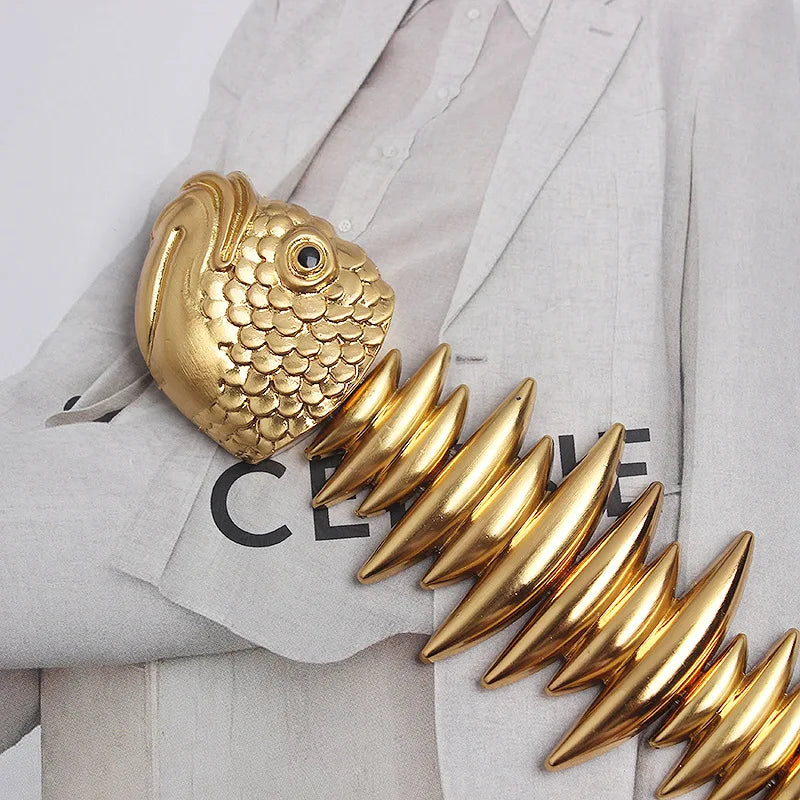 New Luxury Designer Belts For Women/High Quality Brand/Female Elastic Gold Belt’s/Ladies Waist Fish Metal Dress Waistband.