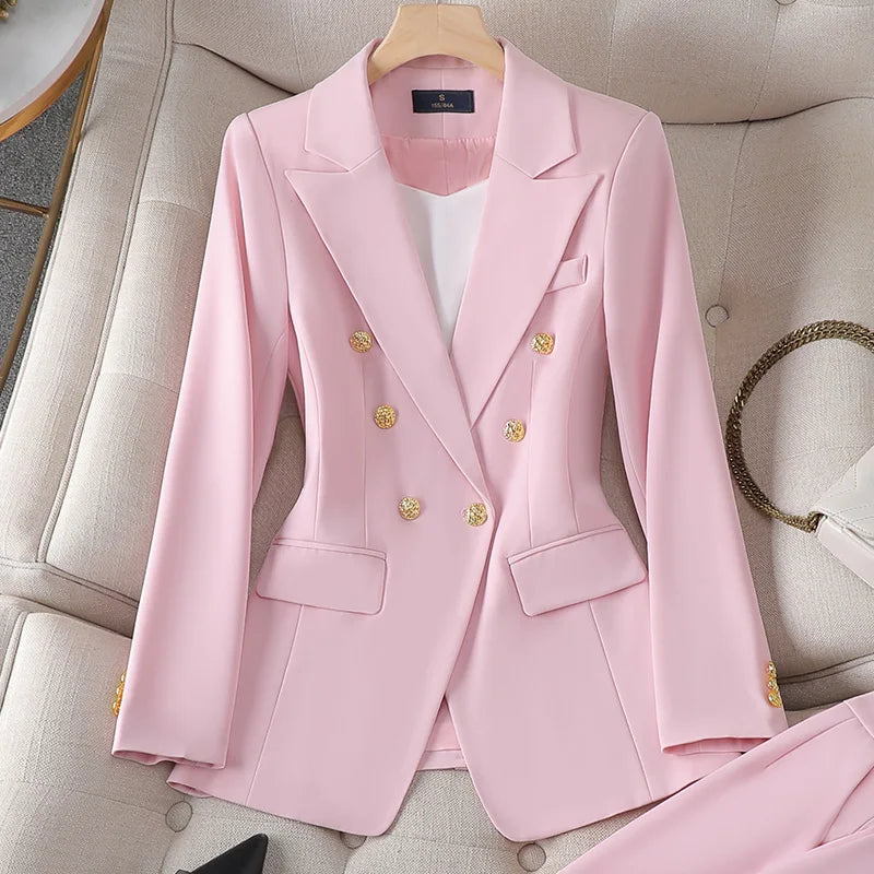 Pink Suit Set Women's Casual Profional Workwear Faionable Ele Spring Autumn New Sle Polyester Material.