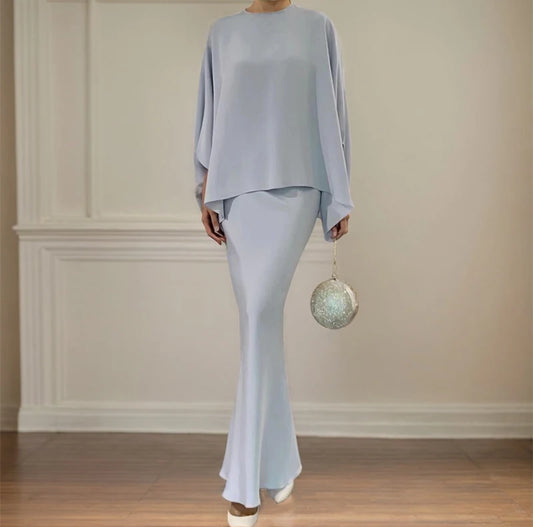 Modern Designed Floral Print Dress/Fashion Silk Beaded Loose Pencil/Maxi Skirt Suit Two Piece Set Simple Party Gown Dresses Set’s.