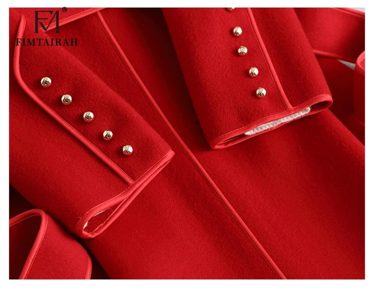 Women’s 100% Merino Wool Long Wrap Coat – Luxury Double-Breasted Style, Wide Lapel Collar, Belted Waist, Elegant Winter Outerwear