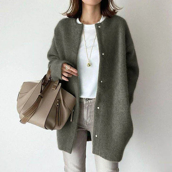 Solid Wool Made Coat/Casual Blend Appearance/Solid Mid Length With  Long Sleeves/Single Breasted Loose Fitted Round Neck.