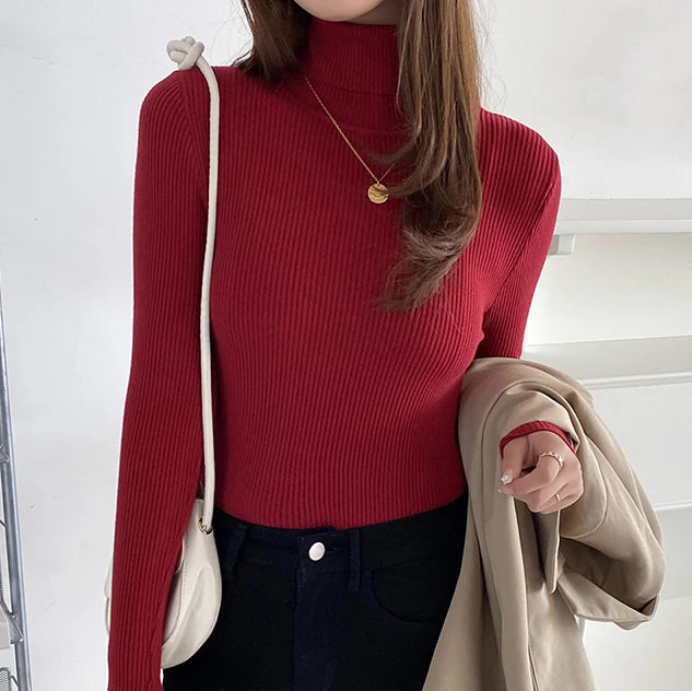 Pullover High Neck~Knitted Ribbed Turtleneck/Soft Pullovers Cashmere Jumpers. Stretch in size.