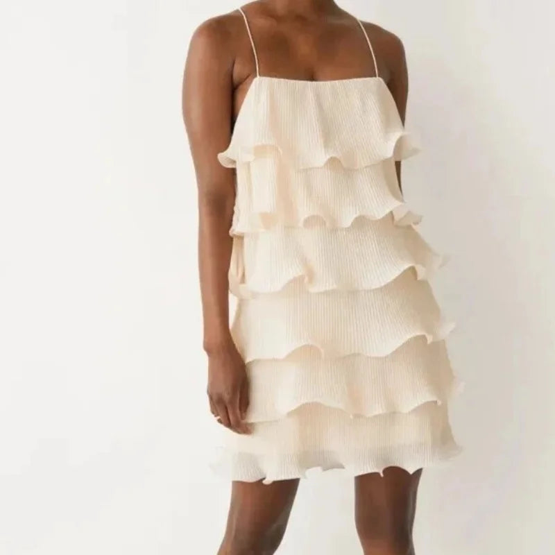 Elegant Layered Ruffle Mini Dress – Summer Polka Dot Sleeveless Look