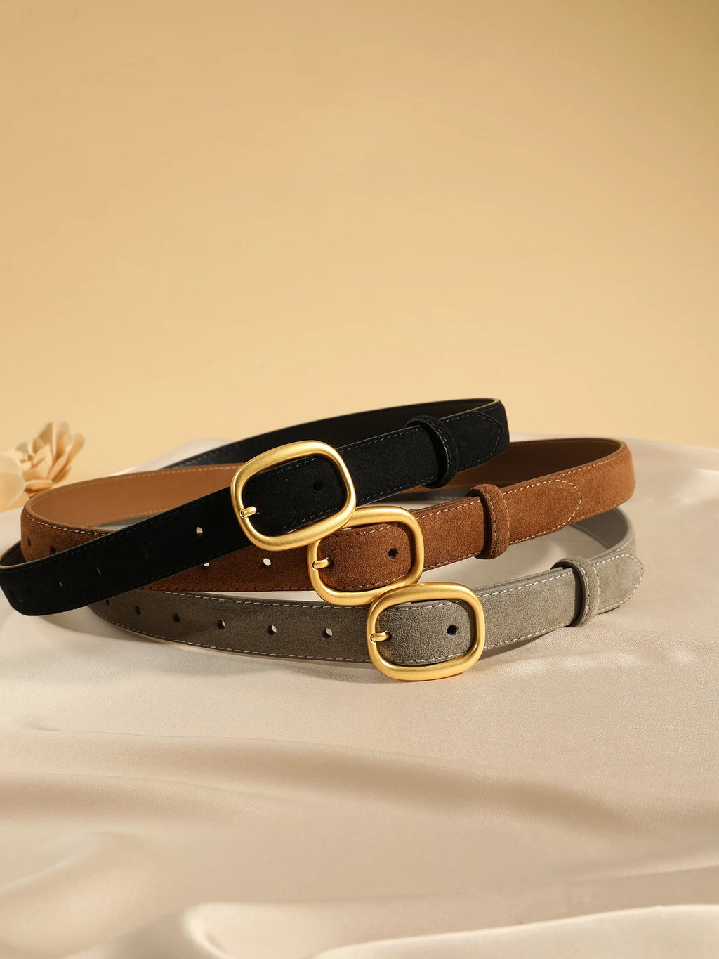 Suede Leather Skinny Fitted Belt/ Slim Waistband/Gold Buckle black Gray Casual Accessory for Jeans Pants & Dresses.