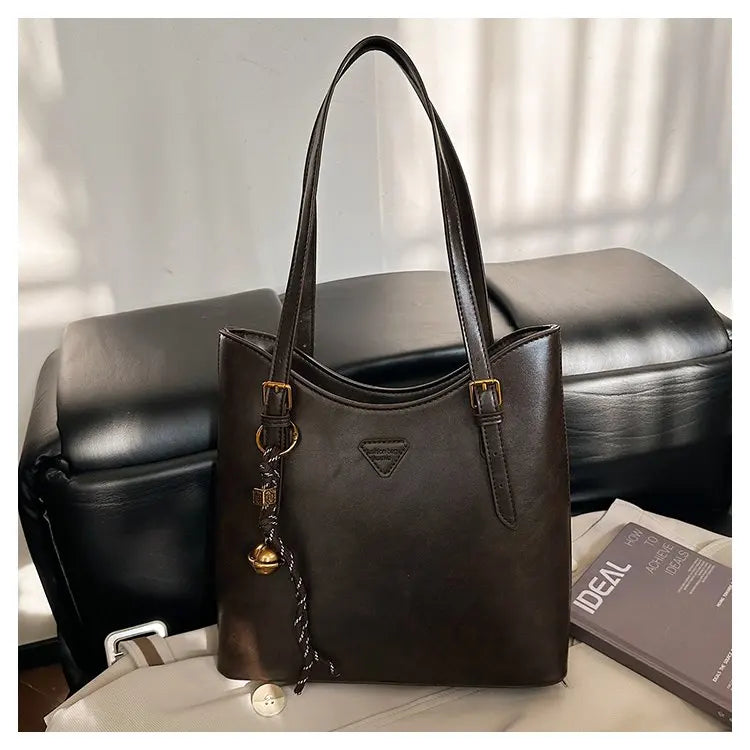 Women’s PU Leather Shoulder Tote Bag – Elegant Structured Handbag with Gold-Tone Accents | Modern Blend Boutique