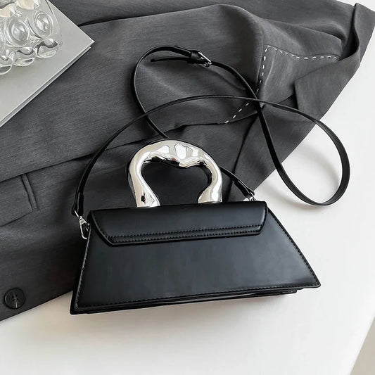 Luxury Heart Handle Mini Handbag – Structured Crossbody & Clutch Purse with Metallic Top Handle