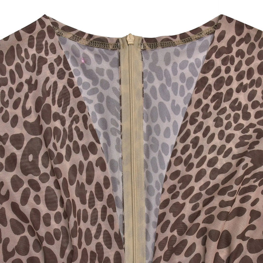 Luxury Leopard Print Cut-Out Maxi Dress – Deep V Long Sleeve Bodycon Gown