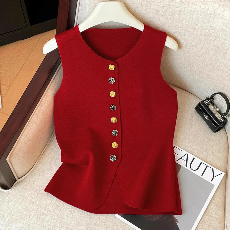 Chic Vests Elegant Waistcoat/V-neck Top’s/Casual/Outwear Sleeveless Slim/Knitted Vest All-match Streetwear.