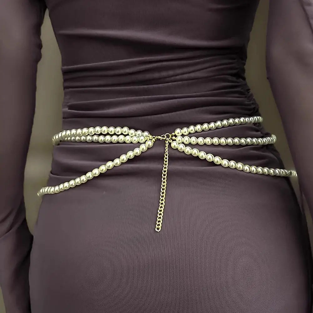 Retro Multilayer Pearl Belt/Waist Chain Belt For Women/Stylish Body Jewelry Accessories.