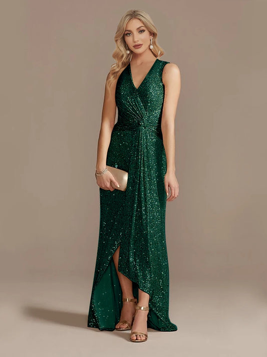 Luxury Floor Length V-Neck Evening/ Dresses Elegant Slit Party Women/Sequins Formal Cocktail Prom Gowns.