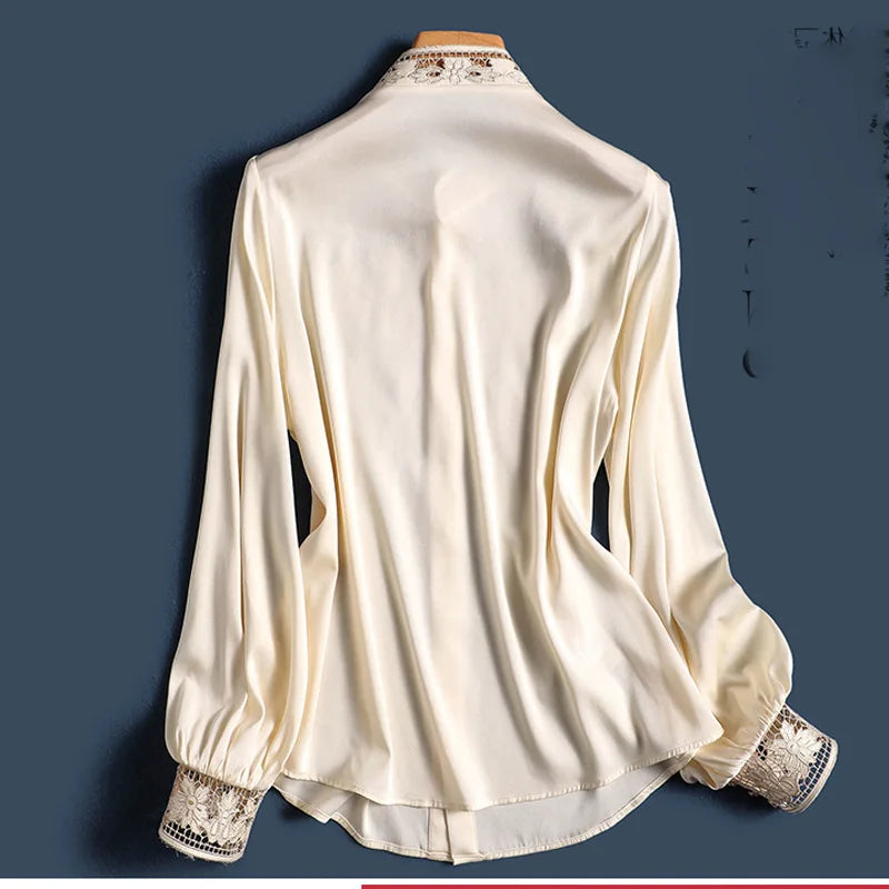 Embroidery Hollow Out  Fashion Blouse/ Long Sleeved Flora Designed Blouse/Opened Stitched Buttoned Shirt.