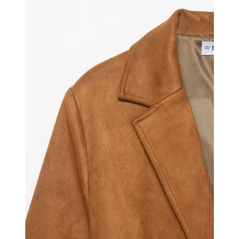 Refined Suede Leather Blazer/Autumn Long Sleeve with Shoulder Pads Pocket/Women's Blazer Simple Female Outwear Chic Blazer’s.