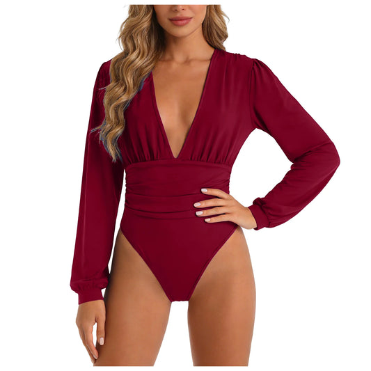 Luxury Deep V Long Sleeve Bodysuit | Modern Blend Boutique