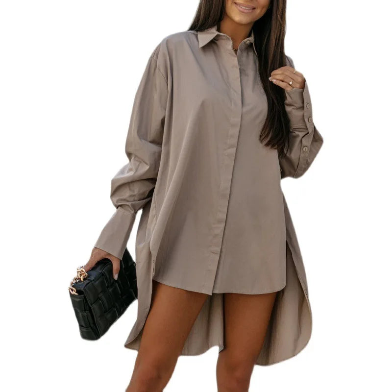 Single Breasted Solid Shirt/Turn Down Collar Cardigan/Loose Spliced Shirts/ Pockets High Street Autumn.