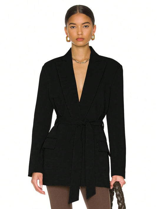 Classic Fitted Tie-Waist Blazer/Elegant Style Knitted Blazer/Jacket/Office Work Lady Fashion/Best For  Commuting.