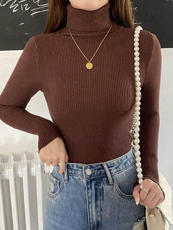 Pullover High Neck~Knitted Ribbed Turtleneck/Soft Pullovers Cashmere Jumpers. Stretch in size.