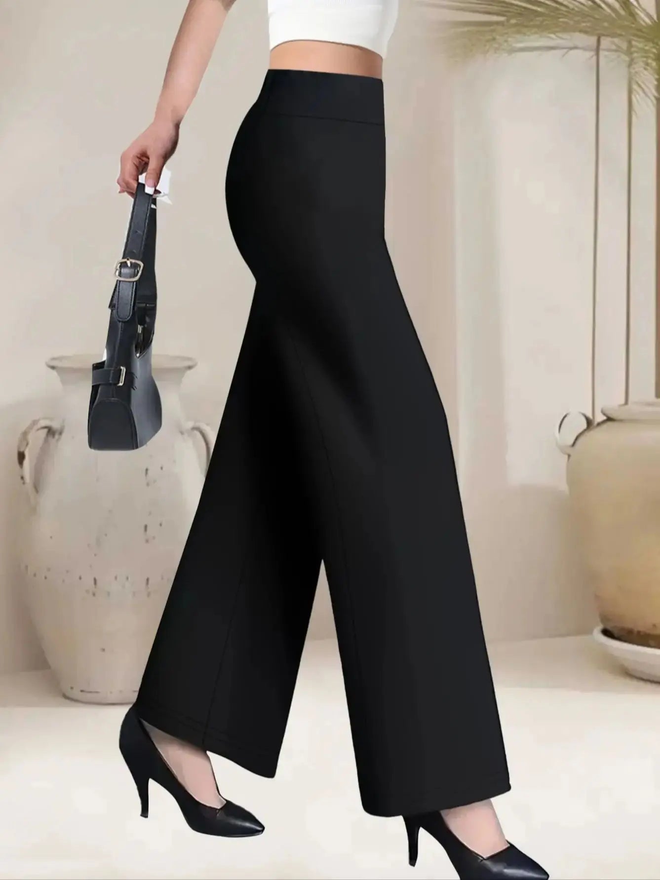Flared wide leg waisted pants/Modern style pants for women/versatile for spring, summer, autumn, winter, office wear.