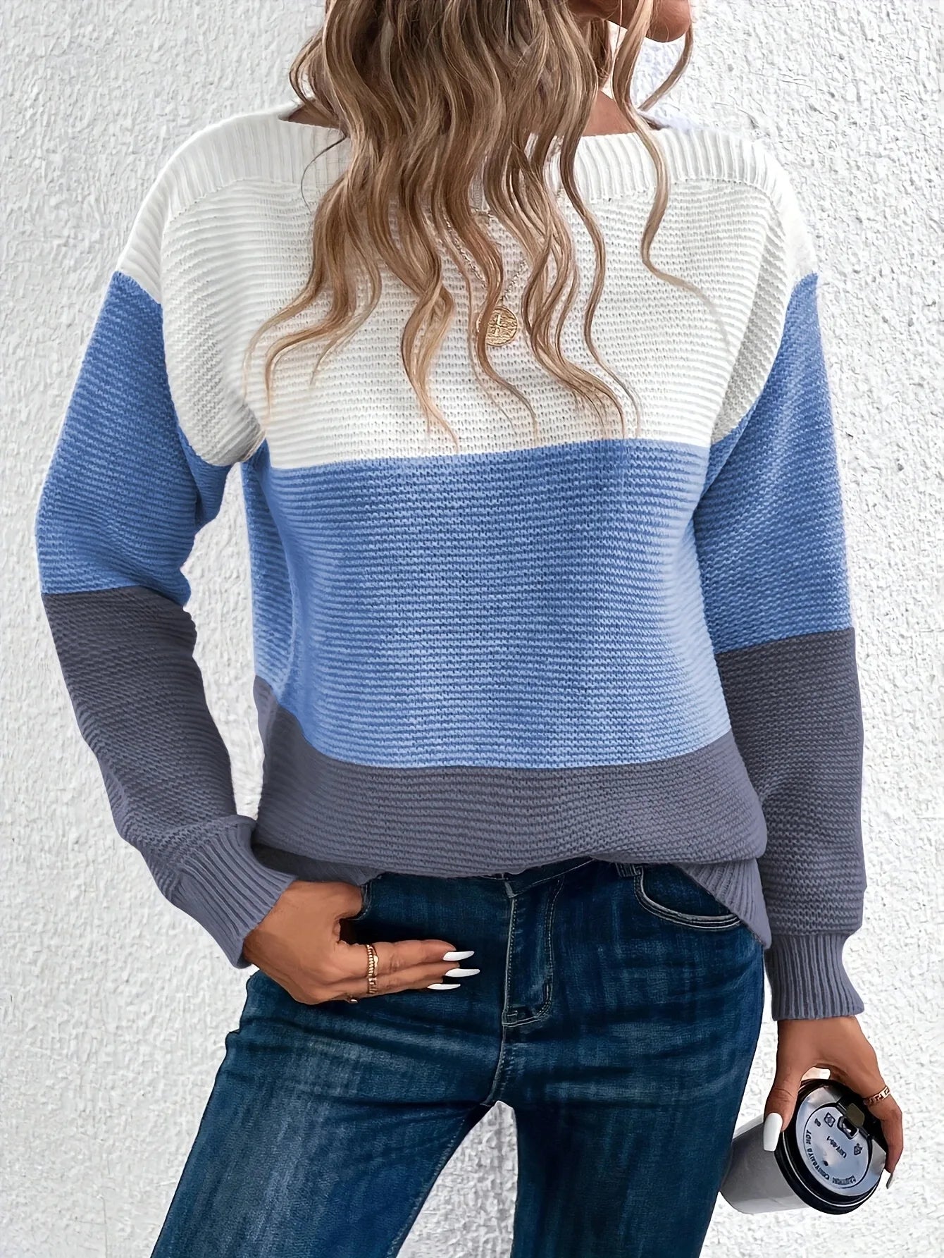 Three-Colored Patchwork Sweater/Casual Loose Jumper Wear/Female Autumn Winter Knitted Thickened Warm Tops.
