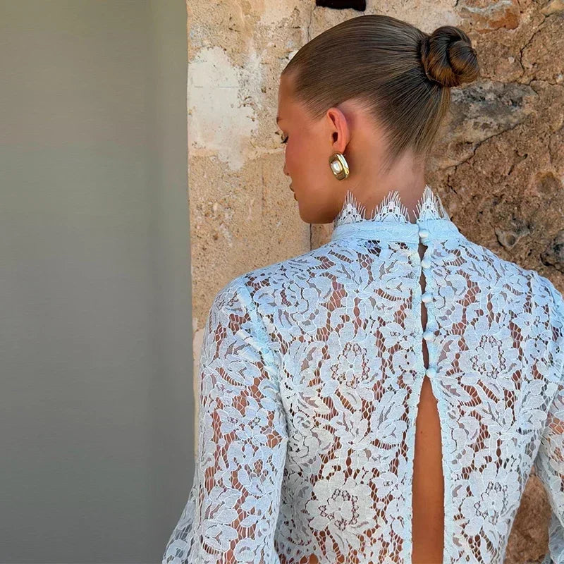 Timeless Lace Two-Piece Set | Elegant Cropped Lace Top & Wide-Leg Pants