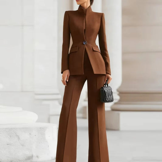 Elegant Tailored Long Sleeve Blazer & Wide-Leg Pant Suit Set – Timeless Professional Luxury Outfit for Women | Modern Blend Boutique