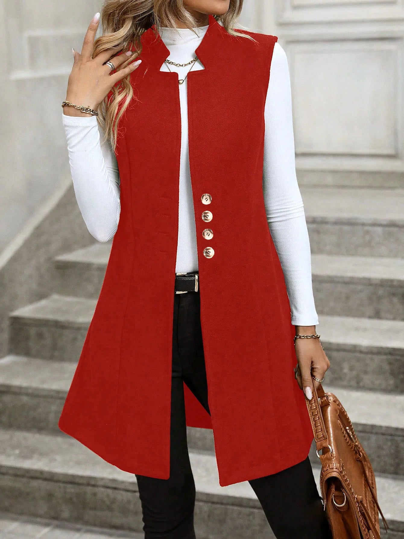 New  Fashion Women's Vest/Sleeveless Single-breasted/Trendy Long Vests Female Clothes Coats Tops.