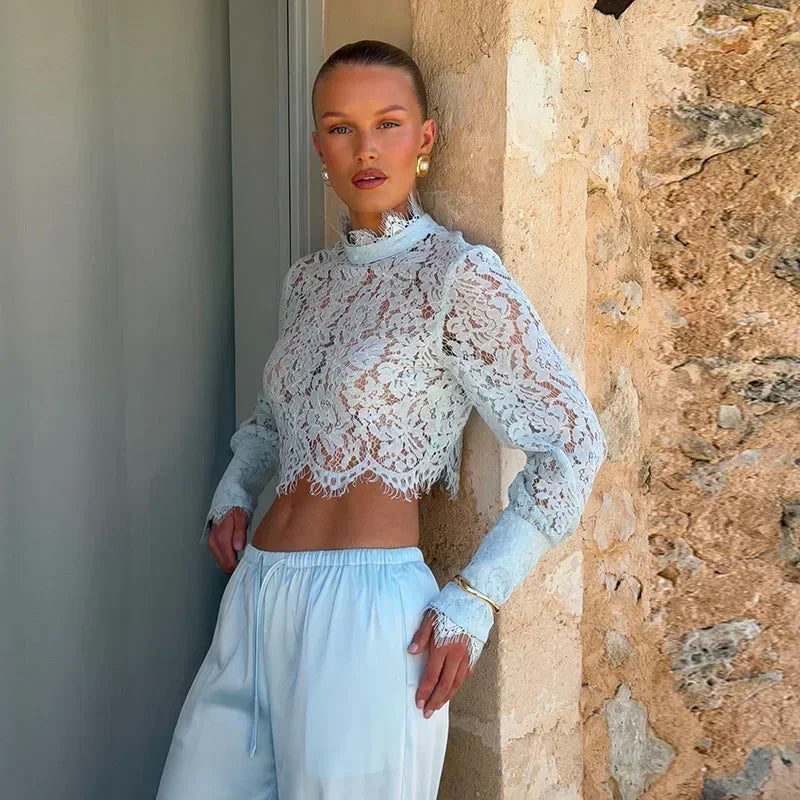 Timeless Lace Two-Piece Set | Elegant Cropped Lace Top & Wide-Leg Pants