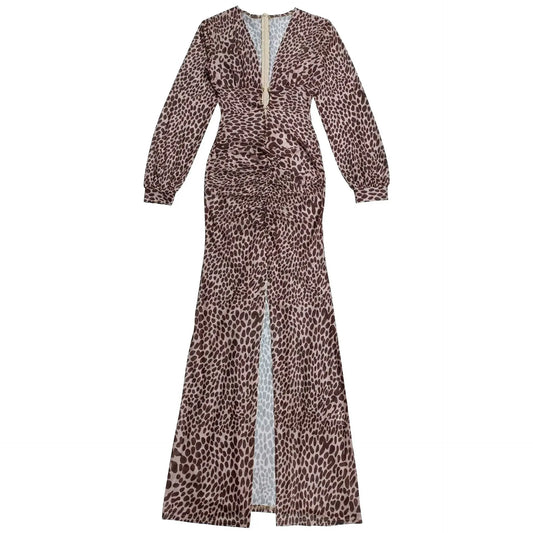 Luxury Leopard Print Cut-Out Maxi Dress – Deep V Long Sleeve Bodycon Gown