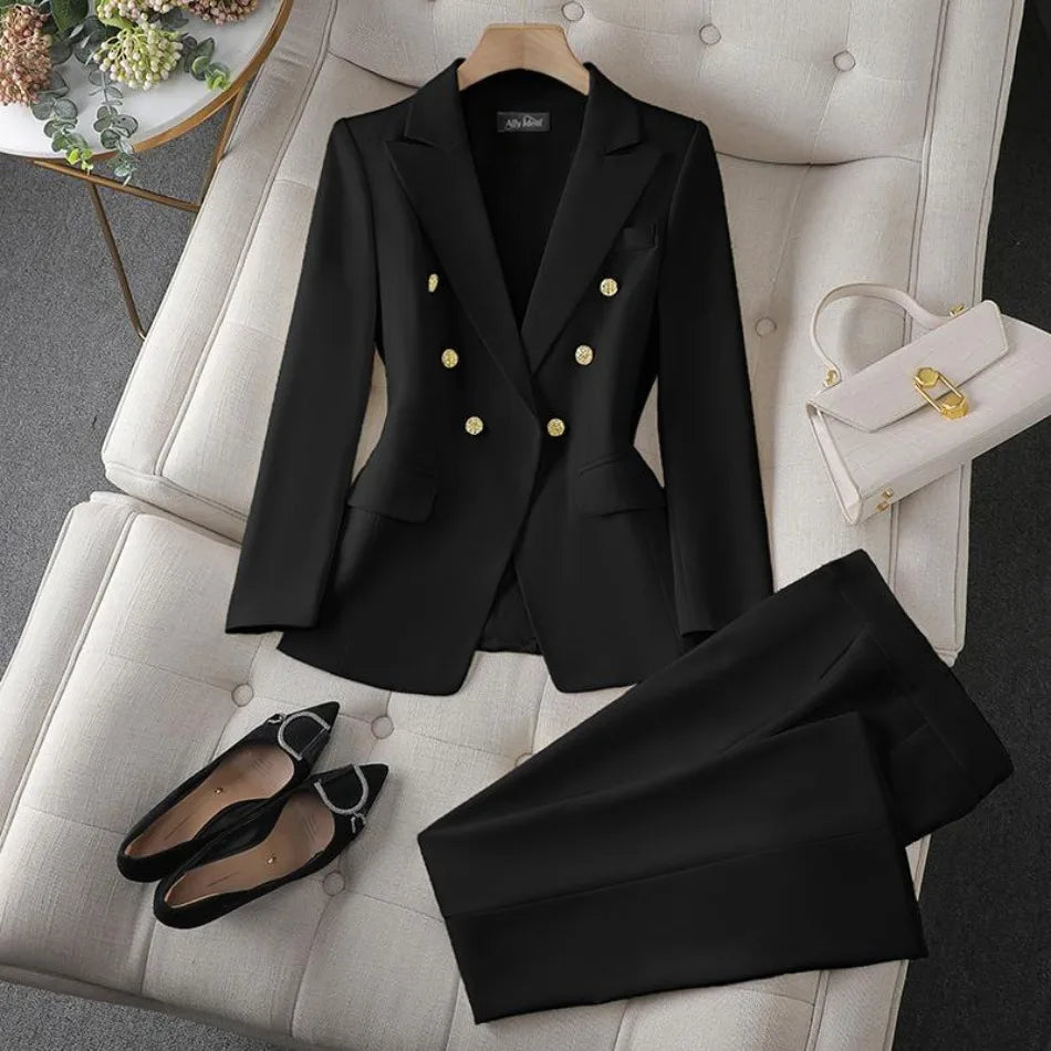 Timeless Elegance: Double-Breasted Blazer & Slim Fit Pants Set/Effortless power for the modern woman.