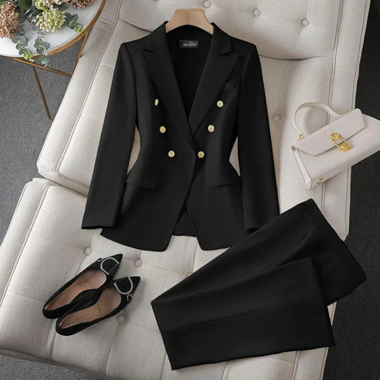 Timeless Elegance: Double-Breasted Blazer & Slim Fit Pants Set/Effortless power for the modern woman.